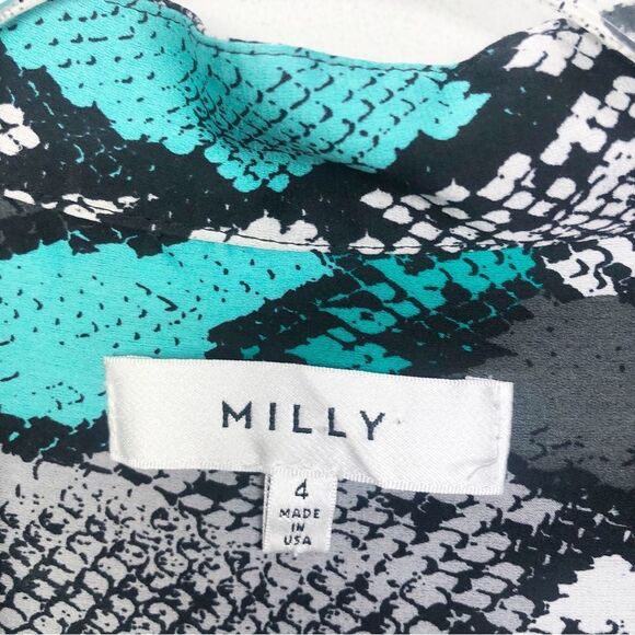 MILLY | Katalina Silk Snake Print Blouse Teal Gray Black Top Women’s Size 4 - Picture 10 of 13